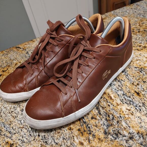 Lacoste Lerond 0320 1 CMA Leather Sneakers Lace Up Cma Brown/White Men's Sz 11.5 - Picture 1 of 12